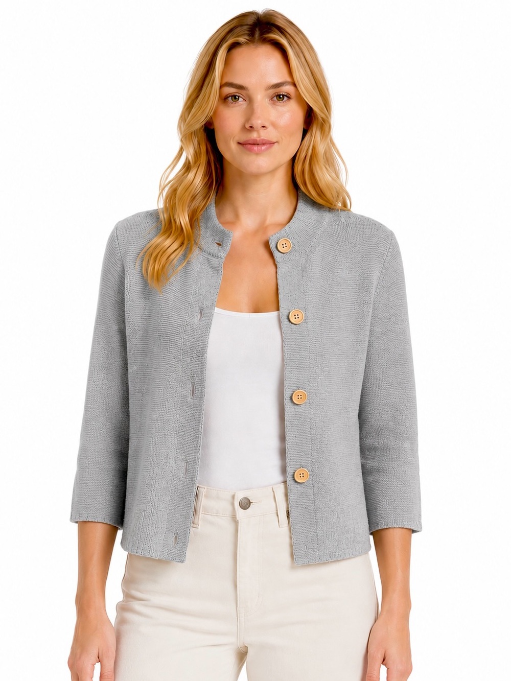 J McLaughlin Prima Button Front Knit Cardigan Sweater In Grey Size Small